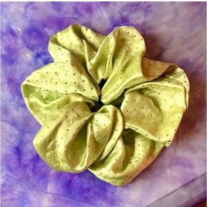 Satin Metallic Studded Chartreuse Jumbo Oversize Scrunchie Women Hair Accessory